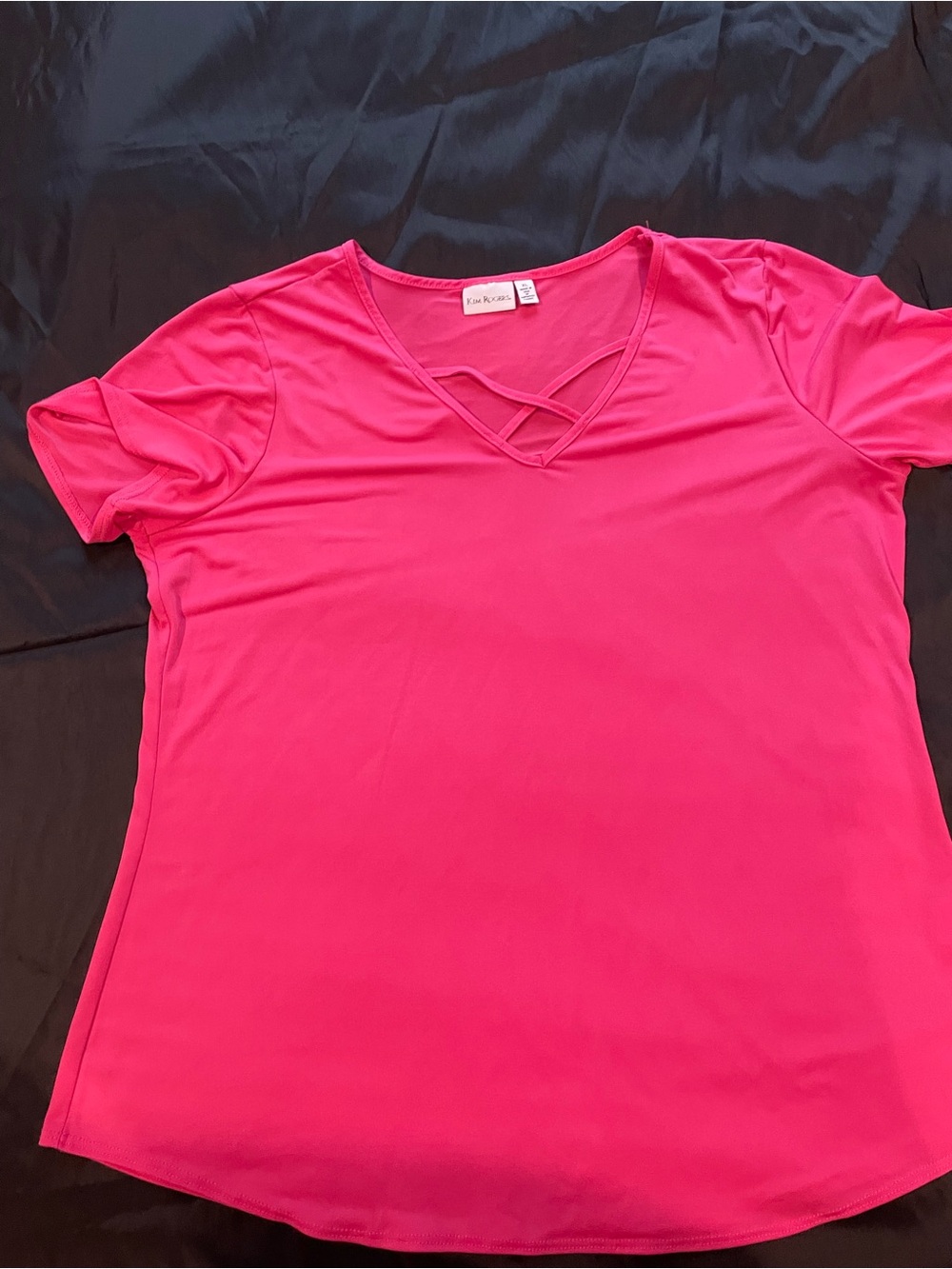 Kim Rogers Bright Pink V-Neck Short Sleeve Tee with Crisscross Detail